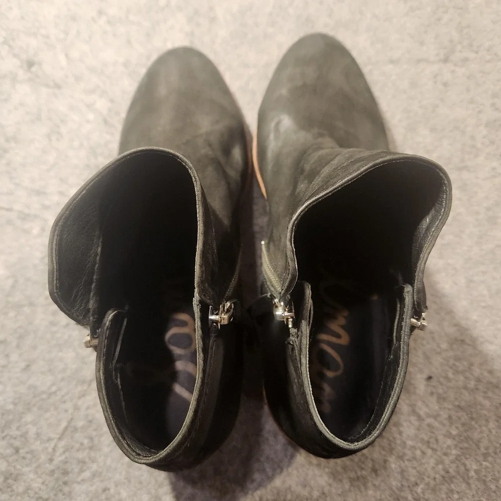 Sam Edelman Boots Womens Size 8.5 W Black Leather Ankle Booties Zip Low Heel - Picture 4 of 6